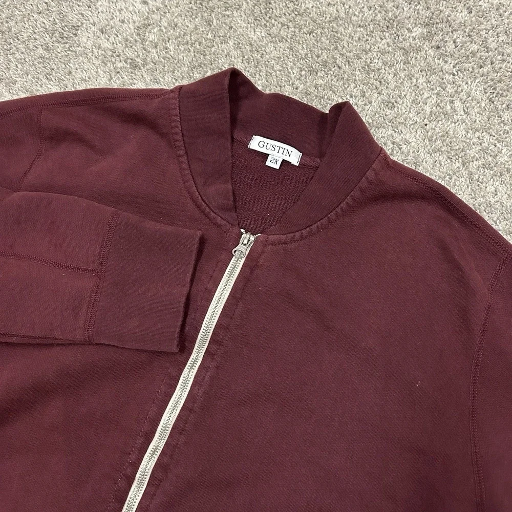Gustin Full Zip Sweater Mens 2X Red Mock Neck Heavy‎ Weight Cotton